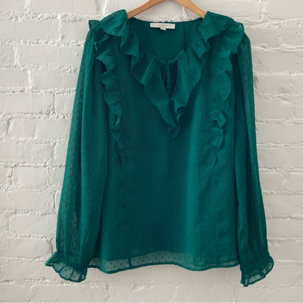 LOFT Green Ruffle Blouse - Picture 4 of 14